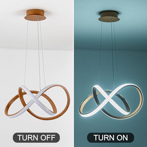 MAYNA Modern LED Chandelier, LED Pendant Light in Wood Finish, Adjustable Height Chandeliers with Irregular Ring, Modern Chandeliers for Dining Room Kitchen Island Living Room Bedroom, 6000K Daylight MAYNA