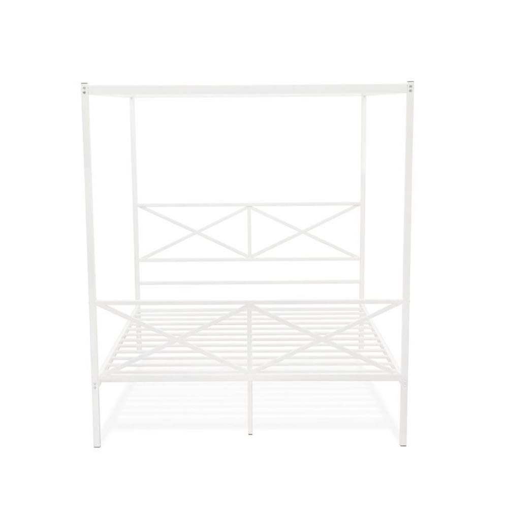 East West Furniture - GEQCWHI - Glendale Queen Size Bed Frame with Modern Designed Headboard and Footboard - Canopy Metal Frame in Powder Coating Linen White East West Furniture