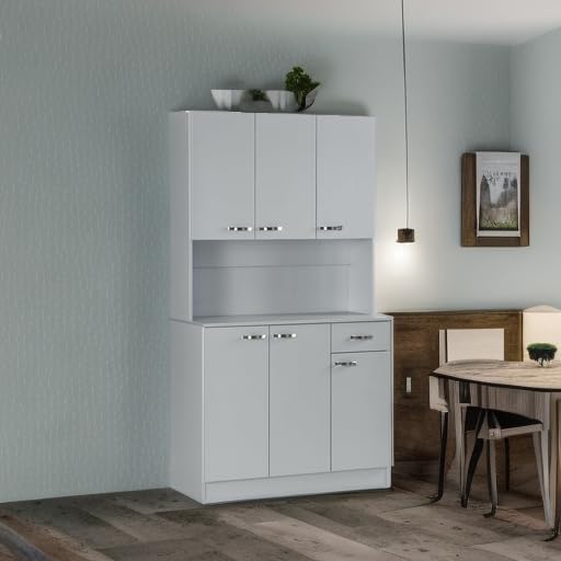 HOMCOM 71" Freestanding Buffet with Hutch, Kitchen Storage Cabinets, Pantry with 6 Doors, 3 Adjustable Shelves, and Drawer for Living Room, Gray HOMCOM