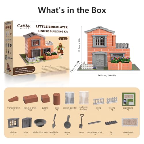 Mini House Building Kit for Kids Age 8+ - Block Building Toys with Real Mini Bricks, STEM Creative Gifts for Boys Girls- DIY Tiny House Construction Set Greek Science