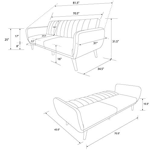 Novogratz Brittany 82 Inch Futon Sofa Bed in Faux Leather, Upholstered Couch Sleeper with Tufted Back, Mid-Century Modern, Black Novogratz
