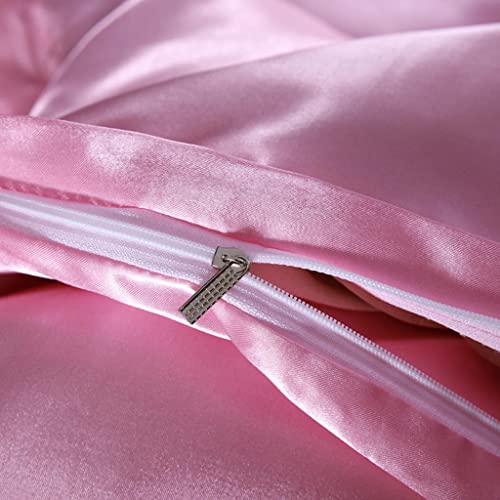 Feelyou Silk Like Satin Bedding Set Twin Luxury Girls Pink Silky Duvet Cover Set Soft Comforter Cover Women Bedroom Decor Chic Luxurious Silky Bedspread Cover Zipper (1 Duvet Cover + 1 Pillow Case) Feelyou