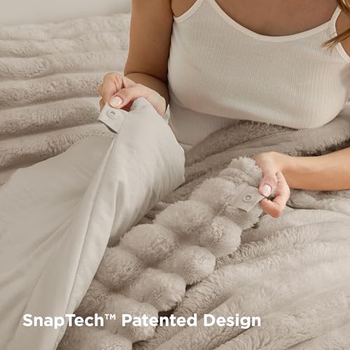 Bedsure Gentlesoft 2-in-1 Queen Comforter Set and Detachable Fluffy Blanket, Beige Bedding Set for All Season Use, SnapTech Design for Space Saving (Includes 2 Pillow Shams, 2 Pillowcases) Bedsure