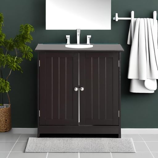 Bonnlo Pedestal Under Sink Storage Bathroom Vanity with 2 Doors Traditional Bathroom Cabinet Space Saver Organizer 23 5/8" x 11 7/16" x 23 5/8" (L x W x H) (Espresso) Bonnlo