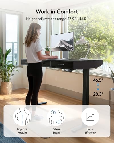 HUANUO Electric Standing Desk with Drawers, C-Clamp Mount Compatible, 48 x 24 Inch Height Adjustable Sit Stand Desk, Fabric Drawers, Home Office Stand Up Desk with 4 Custom Height Settings, Black HUANUO