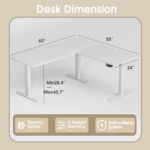 Homall L Shaped Standing Desk Adjustable Height, Electric Corner Standing Desk, Sit Stand Computer Table with Memory Controller for Home (White, 55 Inch) Homall