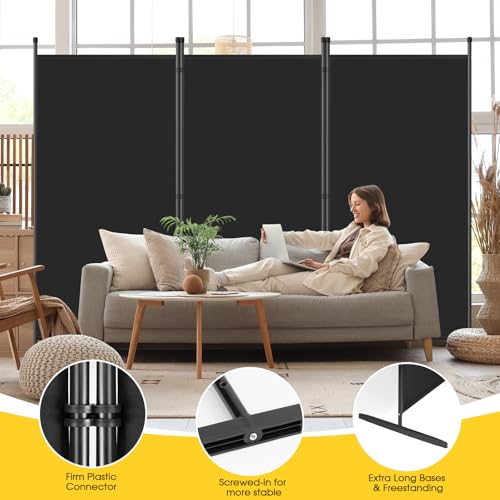 AKTOP 3-Panel Room Divider, Freestanding Wall Divider for Room Separation, Folding Privacy Partition Screen 70''W x 102''H, Portable Room Divider Panel Privacy Screen for Dorm Studio Office, Black AKTOP