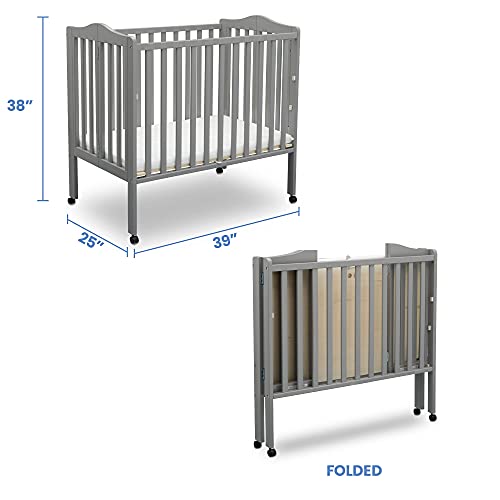 Delta Children Folding Portable Mini Baby Crib with 1.5-inch Mattress - Greenguard Gold Certified, Grey Delta Children