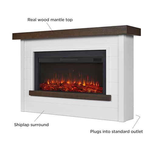 Real Flame Bernice 67" Landscape Electric Fireplace with Mantel for Living Room or Bedroom, Replaceable Fireplace Insert Heater, Realistic Log and Flame Effect, Remote Control (White) Real Flame