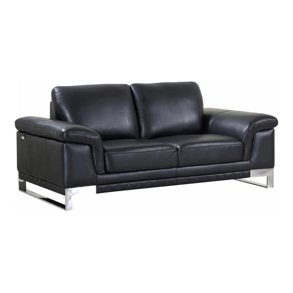 Pemberly Row Modern 73" Genuine Italian Leather Loveseat in Black Pemberly Row