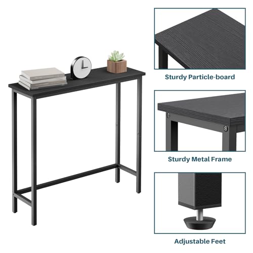 HollyHOME Narrow Console Table, 29.5" Slim Entryway Table, Sofa Stand, Hallway Shelf for Hallway, Bedroom, Living Room, Foyer, Black HollyHOME