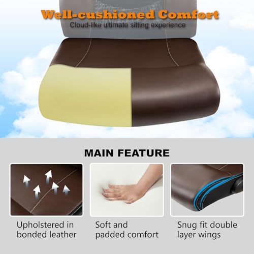 Clearance Executive Office Chair, Ergonomic Leather Desk Chair - Widened Adjustable Headrest with Flip-Up Arms, High Back Computer Swivel Task Chair with Lumbar Support, Brown ZLHECTO