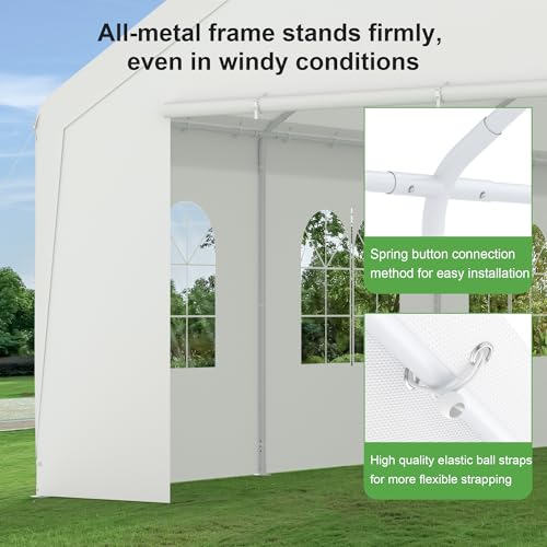 Phonjoroo Party Tent, 20’ x 20’ Heavy Duty Outdoor Canopy Tent All-Season Tarp & Removable Sidewall Waterproof Carport Wedding Canopy with Windows Event Shelters Outdoor Storage Shelter Birthday BBQ Phonjoroo
