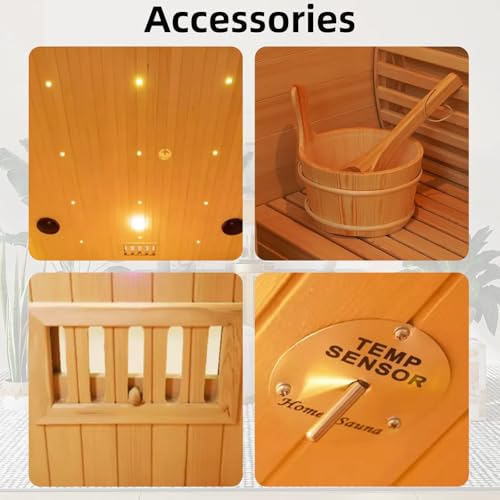 ZONEMEL Indoor Luxury Sauna – Dual Dry & Wet System, Canadian Red Cedar, Infrared Carbon Heating, 4-5 Person, 220V, 6KW Harvia Stove, 10 Heaters, WiFi Control, LED Ambient Lights, 71″W × 59″D × 74.8″H ZONEMEL