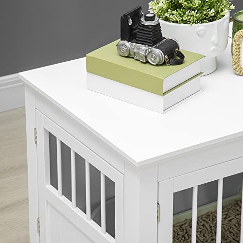PawHut Dog Crate End Table with Triple Doors, Wooden Dog Crate Furniture Indoor Use, Puppy Crate with and Steel Tubes, for Small Dogs, White PawHut