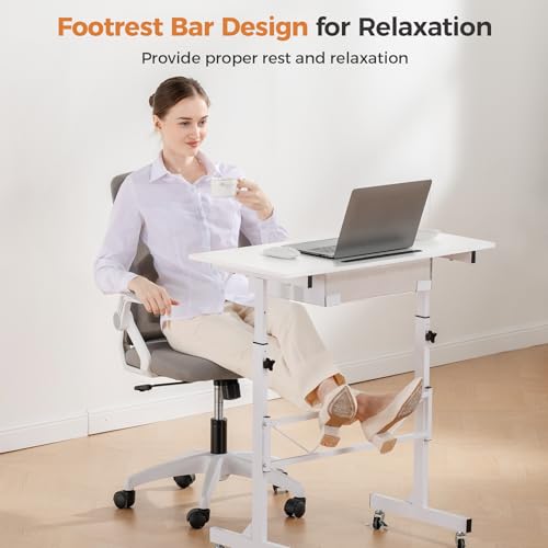 COMHOMA Small Standing Desk Adjustable Height Small Computer Desk Mobile Portable Rolling Laptop Table with Wheels 32" Computer Workstation Sit Stand Desks Portable Standing Table Treadmill desks COMHOMA