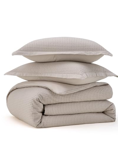 Bedsure Cotton Duvet Cover Queen - 100% Cotton Waffle Weave Linen Color Duvet Cover Queen Size, GentleSoft™ and Breathable Bedding Set for All Season, 3 Pieces, 90"x90" Bedsure