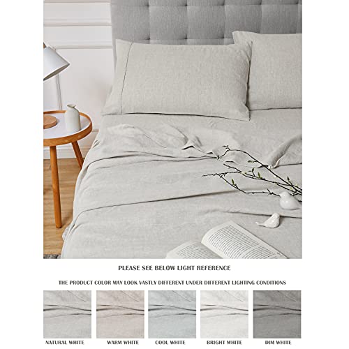 100% Linen Sheets Twin Linen Bedding 100% French Natural Flax with Stone Washed 16 Inch Deep Pocket Ultra Breathable (1 Flat, 1 Fitted Sheet and 1 Pillowcase Natural Linen Twin) Berklan