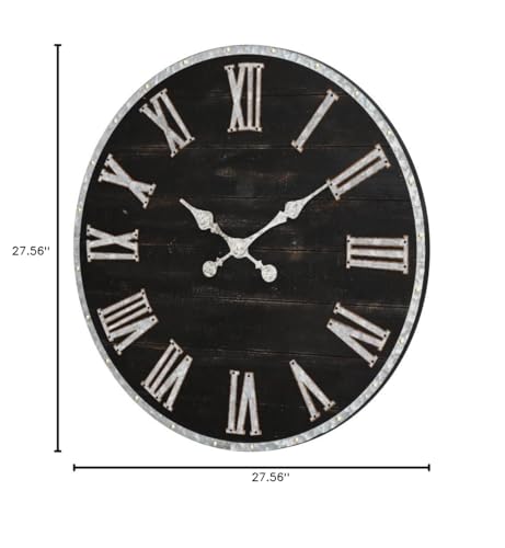 Glitzhome Oversized Rustic Farmhouse Wooden and Galvanized Decorative Large Wall Clock for Home Decor, 27.56", Black Glitzhome