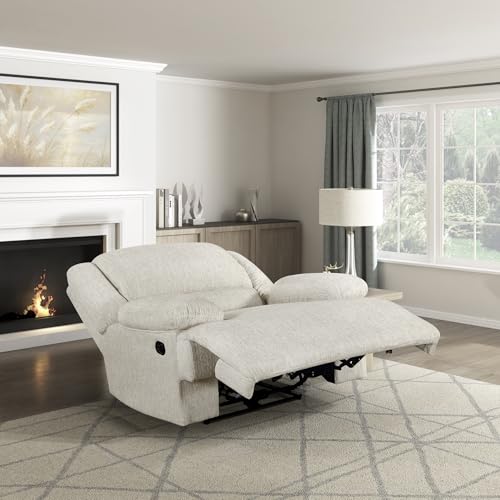 Lexicon Manual Reclining Chair-Textured Microfiber Wall Hugger Recliner, Tab Pull Reclining, Pillow Top Arms, for Living Room/Theater Seating/Apartment, Easy Assembly, Vanilla Beige