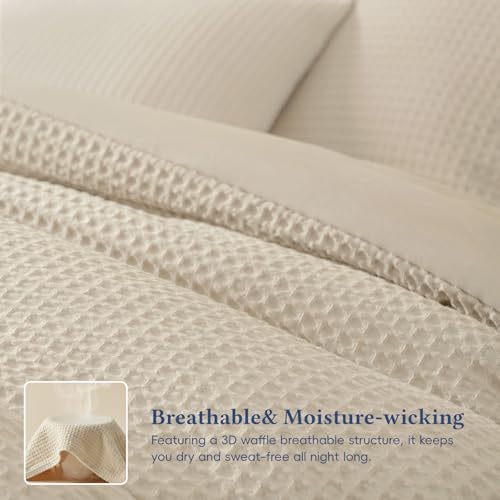 David's Home Waffle Weave Comforter Set 2PCS Twin Size, Soft Breathable Lightweight Cozy Skin-Friendly Warm for All Season, Elegant Aesthetic Home Decor Bedding Set with Pillow Shams, Linen David's Home