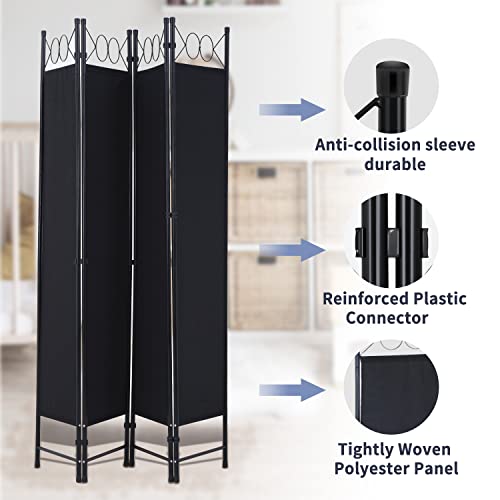 Room Divider 4 Panels 6FT Room Divider Wall Folding Privacy Screens with Steel Frame Freestanding Partition for Home Office Bedroom,Black NChanmar