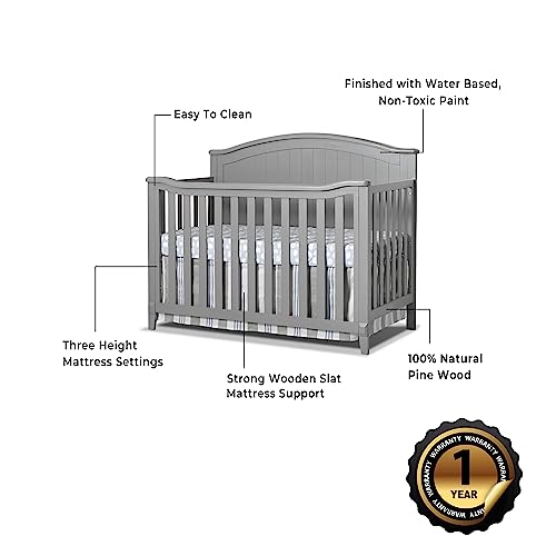 Sorelle Furniture Fairview Crib, Classic 4-in-1 Convertible Crib, Made of Wood, Non-Toxic Finish, Wooden Baby Bed, Toddler Bed, Child’s Daybed and Full-Size Bed, Nursery Furniture -Gray Sorelle