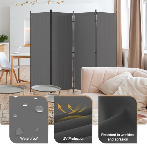 Room Divider, 4 Panel Folding Privacy Screen, 88” Portable Separating with 3 Metal Feet, Partition Room Dividers, Lightweight Freestanding Wall Divider Screen for Office Bedroom Hospital(Grey) Phonjoroo