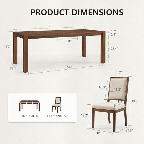 Farati 9-Piece Expandable Dining Table Set, 60"-80" Modern Wood Table with 8 Upholstered Chairs, Large Rectangular Extension Set for Dining Room, Conference & Entertaining, Walnut Farati