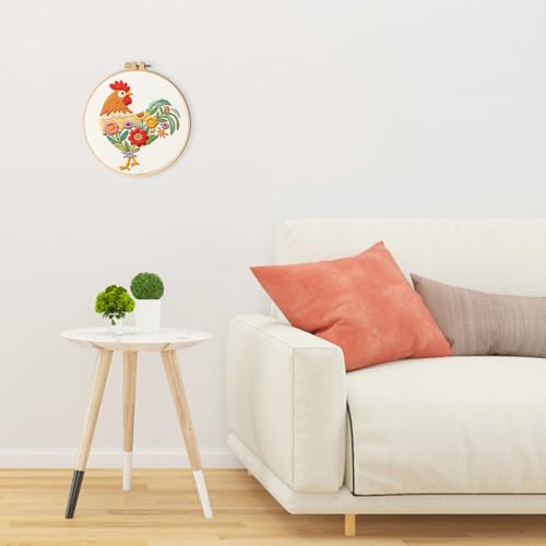 ElevateTech Funny Animal Embroidery Kits for Beginners Adults Cross Stitch Kits with Rooster and Flower Pattern DIY Needlepoint Starter Kit with Embroidery Cloth Hoops Threads for Craft Lover