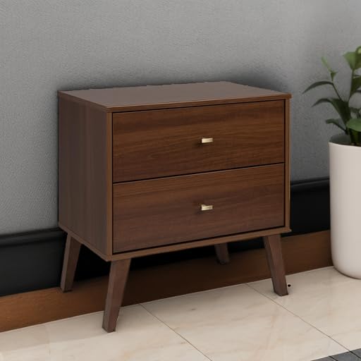 Prepac Milo Mid-Century Modern 2 Drawer Nightstand, Bedside Table, Contemporary Bedroom Furniture, 16"D x 25"W x 25"H, Cherry Prepac