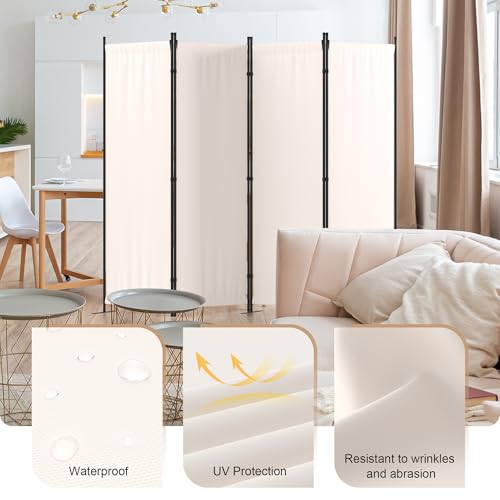 Kecreque Room Divider 4 Panel Partition Room Dividers & Folding Privacy Screens w/ 3 Metal Feet,88" W Portable Wall Doubles as a Dressing Screen Wall Divider for Office Bedroom Children's Room,White Kecreque