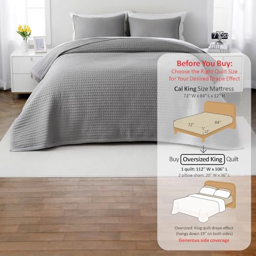 DAWNDIOR Max Oversized California King Quilt Set – 112"x106"Soft Washed Lightweight Bedspread,Multi-Lock Quilting,Minimalist Nordic Bedding, Spring & Summer Quilt Set (1 Quilt + 2 Pillow Shams), Grey DAWNDIOR