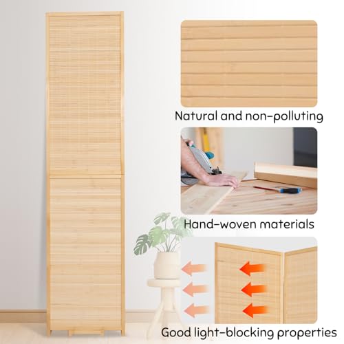 Bamboo Room Divider Folding Privacy Screens, Wall Divider for Room Separation, Portable Room Partitions and Dividers, 5.6FT Bamboo Mesh Woven Room Divider Panel (Beige, 4 Panel) JVVMNJLK