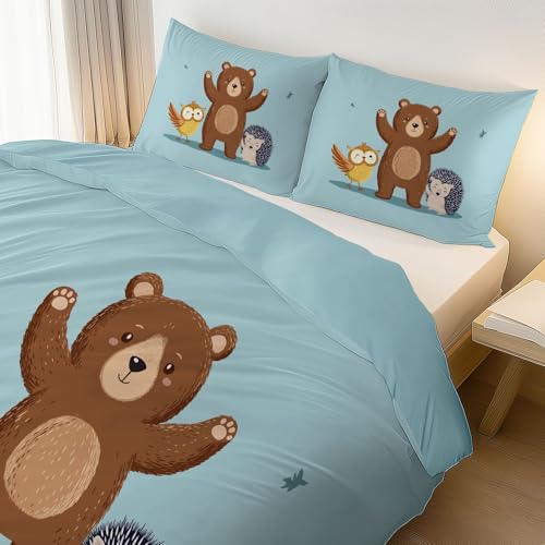Aesthetic Bedding Blue Duvet Cover Single Size, Reversible Cartoon Animals Minimalist Bedding Set 3 Pcs – Soft Microfiber Comforter Cover with 2 Pillow Shams Generic