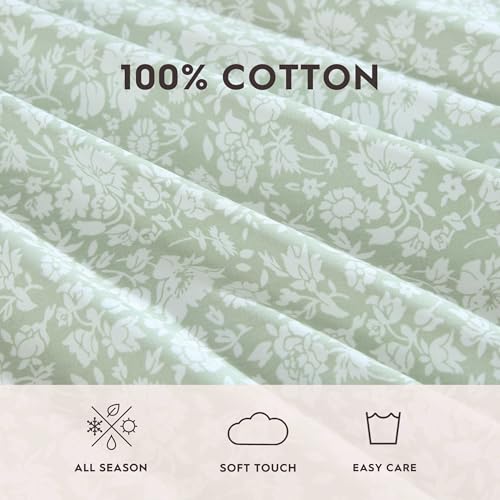 Laura Ashley - Sheets, Cotton Percale Bedding Set, Lightweight & Breathable Room Essentials (Heirloom Ditzy Green, King) Laura Ashley