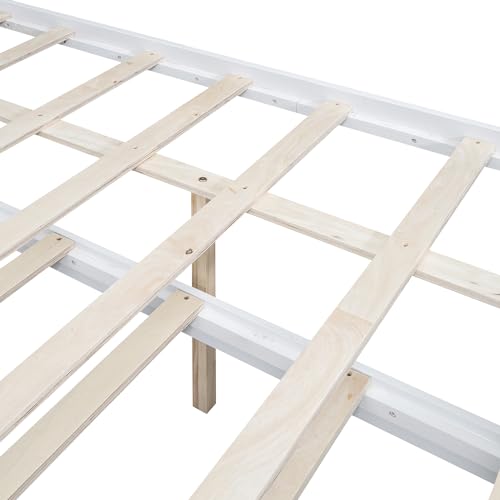 Merax Full Size Platform Bed Frame with Twin Size Trundle and 3 Drawers,Storage LED Headboard,White Merax