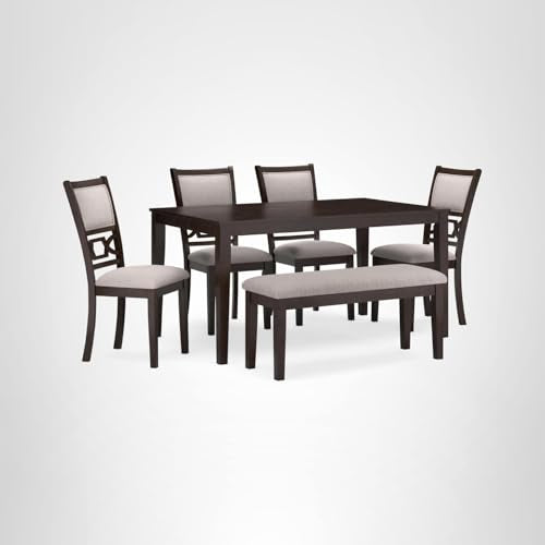 Signature Design by Ashley Langwest Dining Room Table Set, 4 Upholstered Chairs and Bench, Seats 6, Cushioned Seats, Wood, Cherry Brown Signature Design by Ashley