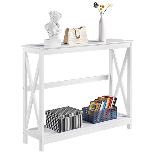 Yaheetech Wood Entryway Table, Console Table for Entryway, 2-Tier Sofa Table Accent Table w/Storage Shelf for Living Room, Hall, Foyer, White Yaheetech
