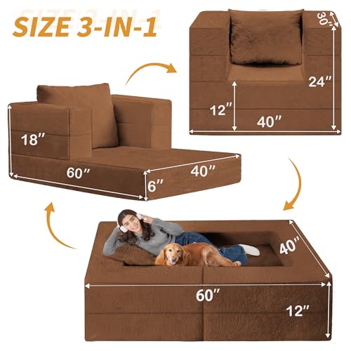 Cansunna Futon Sofa Bed with Pillow, 3-in-1 Sleeper Sofa Bed with Removable Cover, Convertible Floor Sofa Bed, No Assembly Boneless Couch for Living Room, Bedroom Cansunna