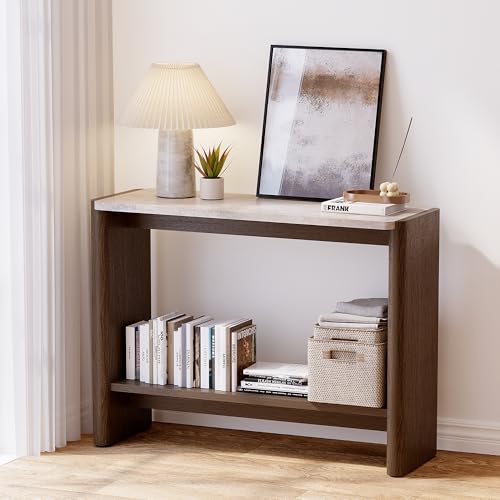 SUNBURY Modern Console Table with Faux Marble Top, 43 Inches Entryway Console Table with Open Shelf, Sofa Table Behind Couch for Hallwa, Living Room, Entrance SUNBURY