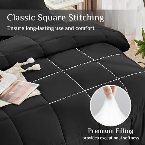 JOLLYVOGUE King Comforter Set, Ultra-Soft Bed in a Bag King Size 7 Pieces, Oeko-TEX Certified Bedding Set with Down Alternative Comforter, Sheets, Pillowcases & Shams, Black JOLLYVOGUE
