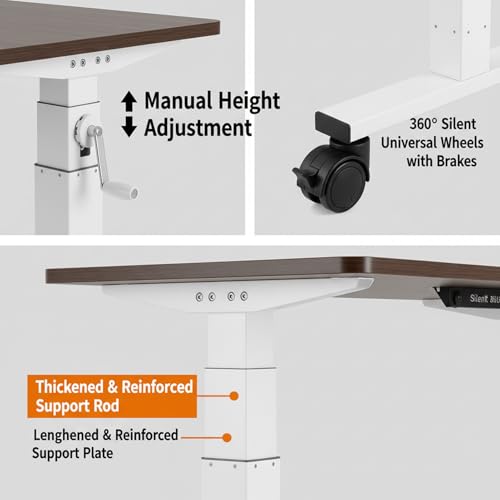 VITIWEDTY Foldable Manual Crank Standing Desk, Adjustable Sit-Stand Office Desk with Movable Wheels, Easy to Install for Home and Office (White One Size) VITIWEDTY