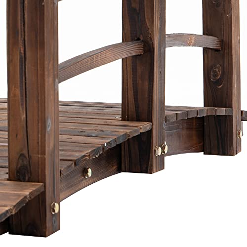 Outsunny Fir Wood Garden Bridge Arc Walkway with Side Railings for Backyards, Gardens, and Streams, Stained Wood, 60" x 26.5" x 19" Outsunny