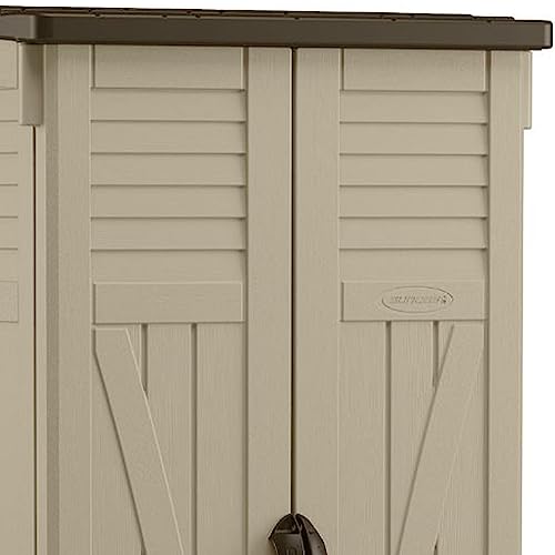 Suncast 22 Cubic Feet Capacity Tall Plastic Vertical Outdoor Shed for Garden, Backyard, Patio, or Pool Supplies Storage, Brown Suncast