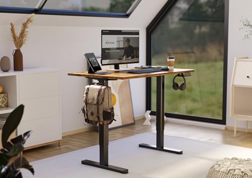 Claiks Electric Height Adjustable Stand Up Desk, 35x20 Inches Sit Stand Desk for Home Office, Rustic Brown Top/Black Frame Claiks