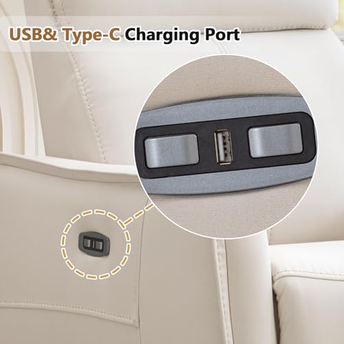 HAOMARKETS Electric Swivel Rocker Recliner Chair, Power Faux Leather Glider Rocking Recliners for Adults,360° Swivel Nursery Reclining Sofa with USB Charging Port, White
