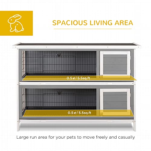 PawHut 54" 2-Story Large Rabbit Hutch Bunny Cage Wooden Pet House Small Animal Habitat with Lockable Doors, No Leak Tray and Waterproof Roof for Outdoor/Indoor Dark Grey PawHut
