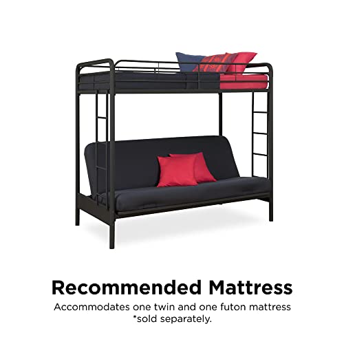 DHP Twin-Over-Futon Convertible Couch and Bed with Metal Frame, Ladder and Guardrails - Black DHP