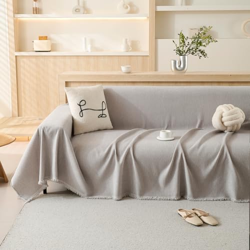 100% Waterproof Couch Cover Sofa Covers for Sectional Couches Reclining Armseat/Chair/Futon Sofa SlipCover for Dog Pet-Friendly Furniture Protector for Living Room with Tassel(91" x 134", Light Gray) TieyaChkis
